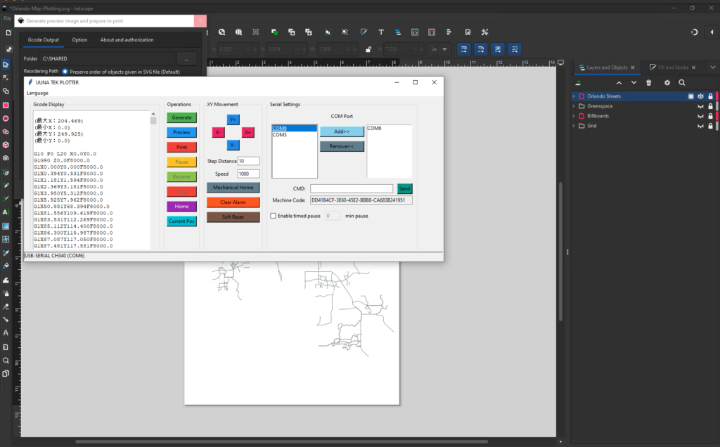Inkscape with UUNA TEK 3.0 PLOTTER extension
